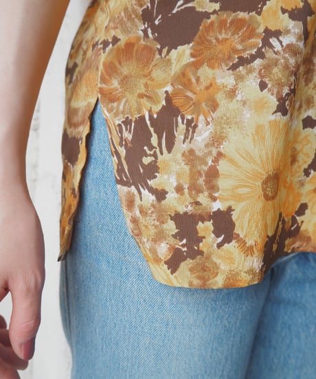 1960-70's Vintage Floral Print Open Collar Shirt YE OR