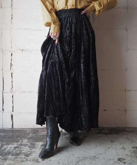 Made in USA Crushed Velvet Tiered Skirt BK