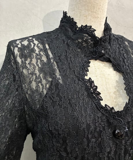 peek-a-boo Collar Lace Shirt Dress BK