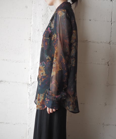 Eddie Bauer Botanical Pattern Sheer Shirt BKGNYE