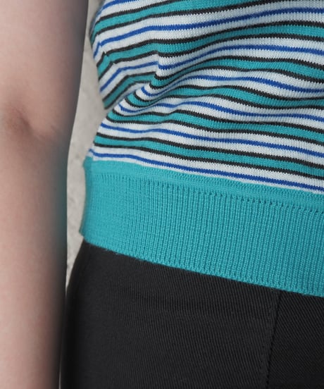 1970's Multi Border Short Sleeve Knit GN WH