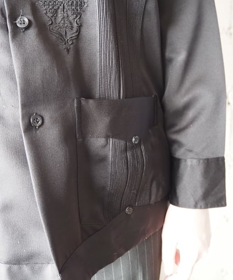 Open Collar Long Sleeve Cuba Shirt BK