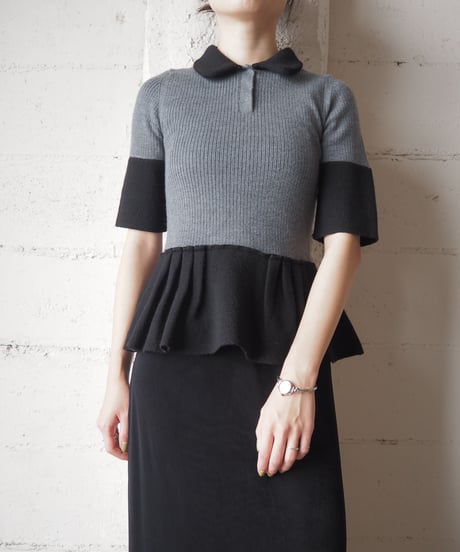 SONIA BY SONIA RYKIEL Bicolor Peplum Knit GR BK