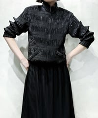 Shirring Design Zip Up Blouson BK