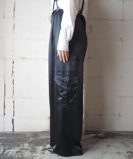 Suspender Shiny Satin Cargo Pants BK