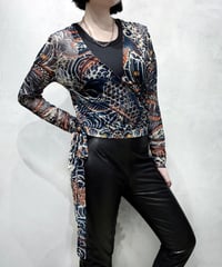 Jean Paul Gaulteir Tattoo Print Power Net Wrap Tops NV