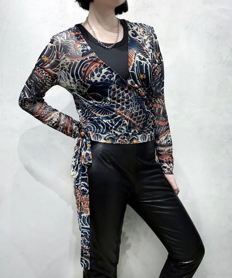 Jean Paul Gaulteir Tatto Print Power Net Wrap Tops NV