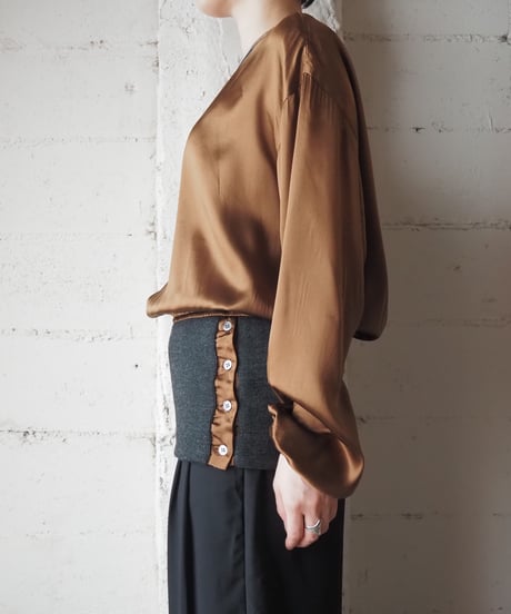 Satin×Knit Switching Tops BR GR