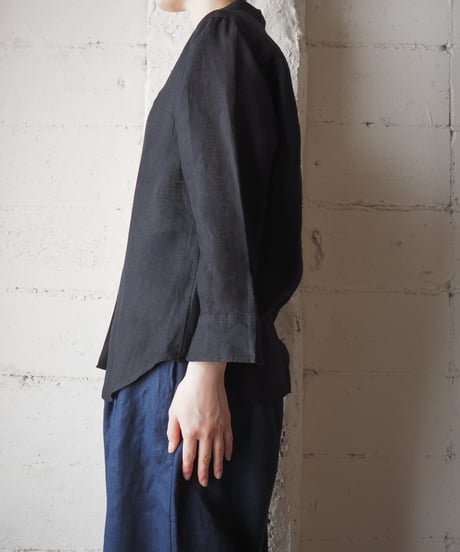 LAUREN RALPH LAUREN Open Collar Linen Shirt BK