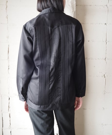 Open Collar Long Sleeve Cuba Shirt BK