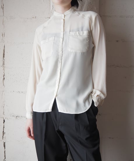 Liz Claiborne Contrast-Stitch Band Collar Shirt IV BK