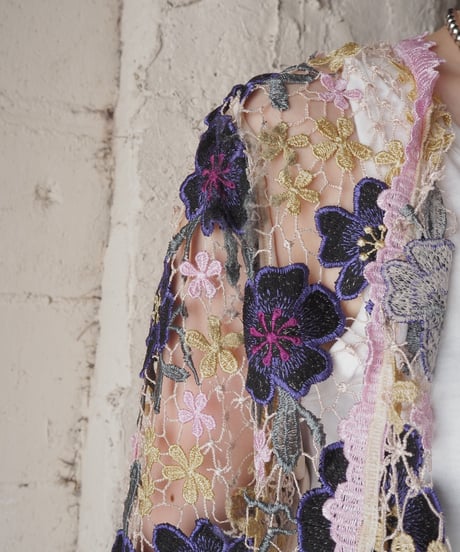 Flower Lace Collarless Jacket PUR YE PI