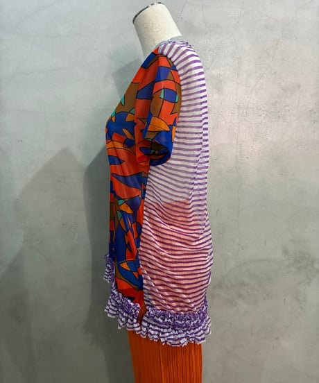 tricot COMME des GARÇONS Geometric Pattern Sheer Tee OR BL PUR