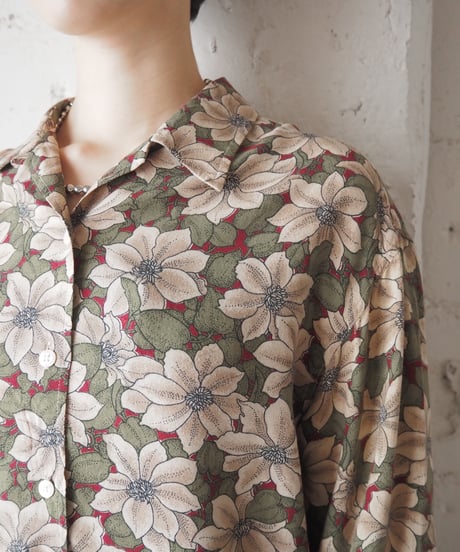 Flower Pattern Open Collar Rayon Shirt KA