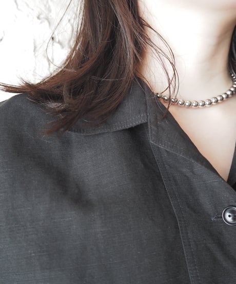 Open Collar Short Sleeve Linen Shirt BK