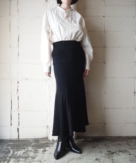 Made in USA Velour Flared Long Skirt BK
