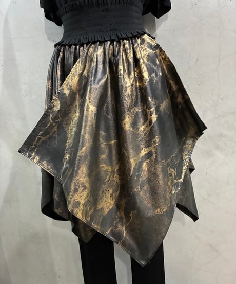 Metallic Marble Wrap Skirt GD BK