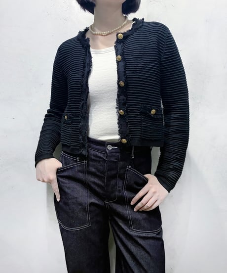 J.CREW Fringe Trim Collarless Jacket BK
