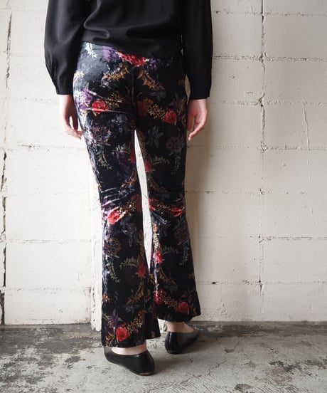 Flower Pattern Velour Pants BK
