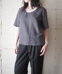 FLAX Linen Scoop Neck Short Sleeve Top GR