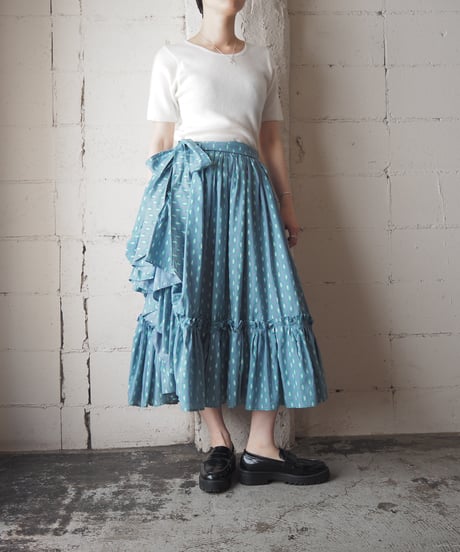 Paisley Pattern Asymmetric Design Tiered Skirt GR GN