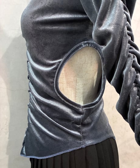 Cutout Design Velour Shirring Bodysuit LBL