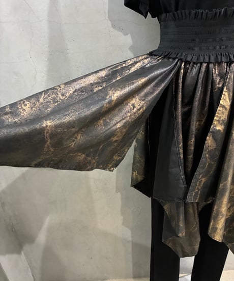 Metallic Marble Wrap Skirt GD BK