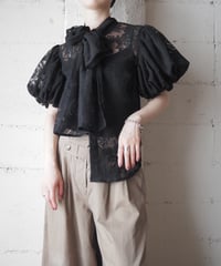 Opal Finishing Lantern Sleeve Boe Tie Blouse BK
