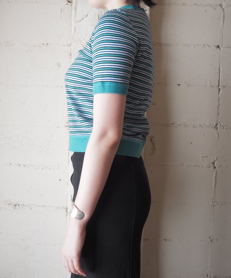 1970's Multi Border Short Sleeve Knit GN WH