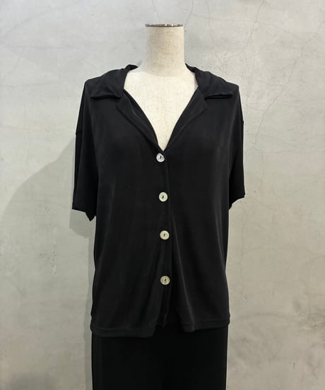 Open Collar Short Sleeve Easy Shirt BK