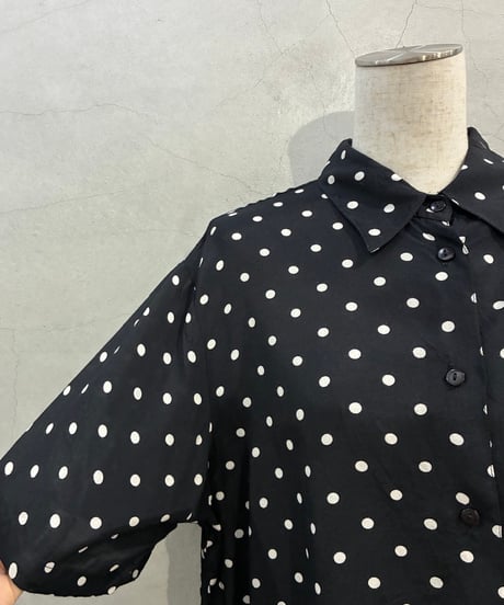 Polka Dot Short Sleeve Rayon Shirt BK WH