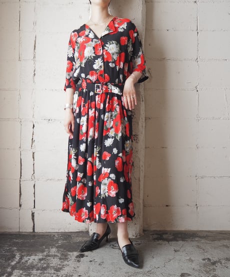Flower Pattern Belt Dress BKRE