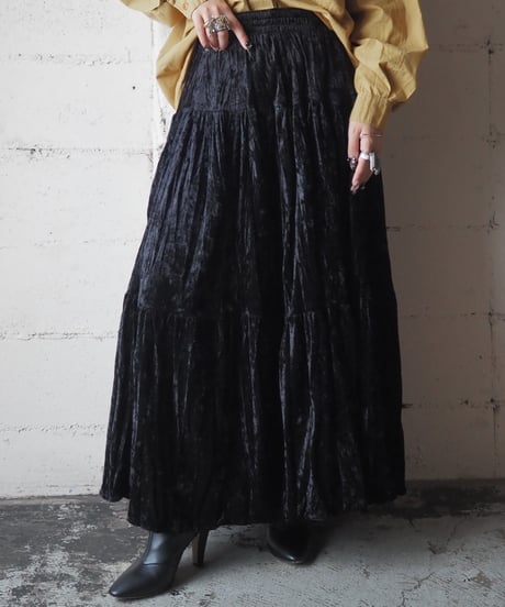 Made in USA Crushed Velvet Tiered Skirt BK