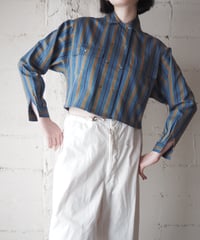 1990's JONES NEW YORK Cropped Multi Stripe Shirt BL BR