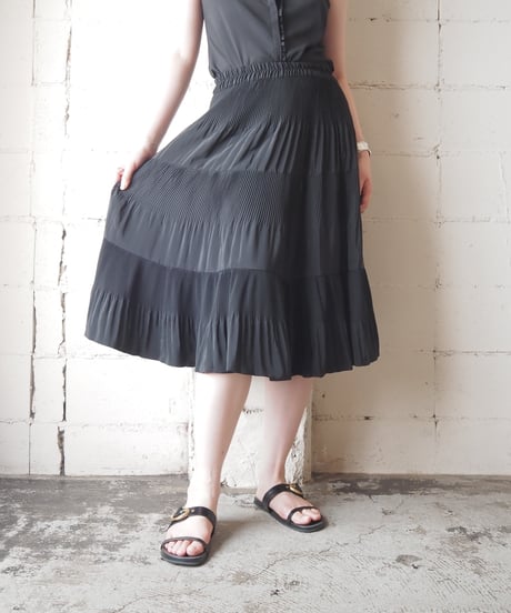 Made in France Pleated Tiered Skirt BK