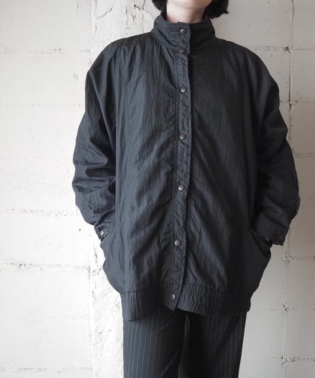 Made in USA Stand Collar Nylon Snap Button Jacket BK