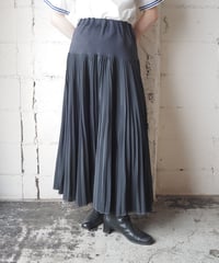 Contrast Panel Pleated Long Skirt BK NV