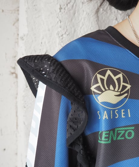 KENZO Mesh Frill Design Sleeve Football Tee BK BL