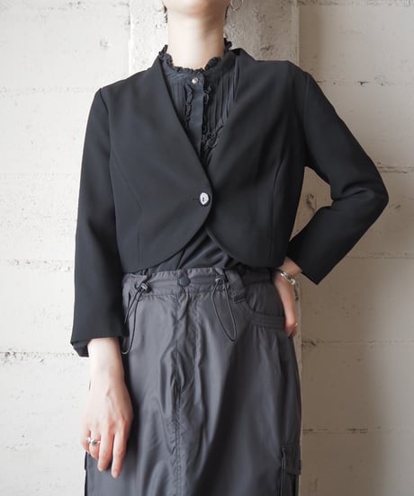 agnes b. Cropped Collarless Jacket BK