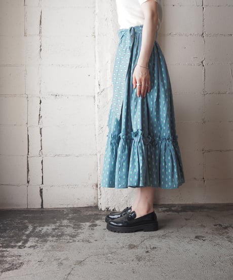 Paisley Pattern Asymmetric Design Tiered Skirt GR GN