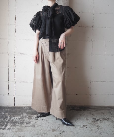 Opal Finishing Lantern Sleeve Boe Tie Blouse BK