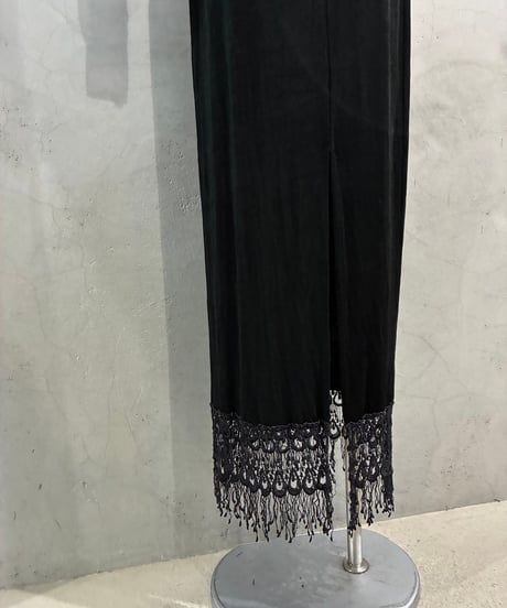 Fringe Lace Hem Spandex Easy Tight Skirt BK