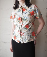 Short Sleeve Eyelet Tropical Hibiscus  Shirt IV RE GN BL
