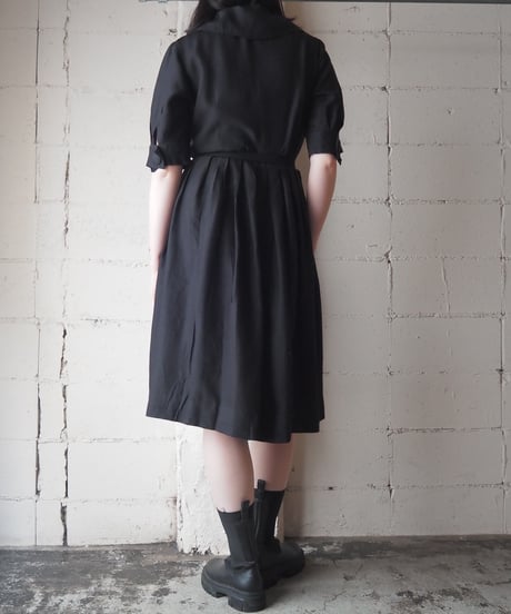 1950-60's Vintage Short Sleeve Open Collar Pleated DressBK