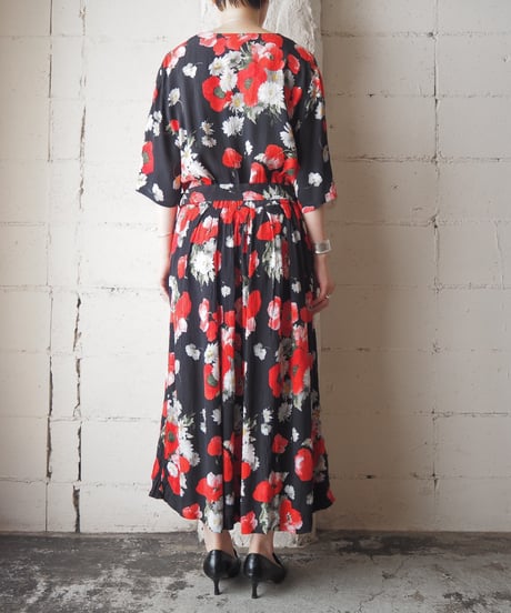 Flower Pattern Belt Dress BKRE