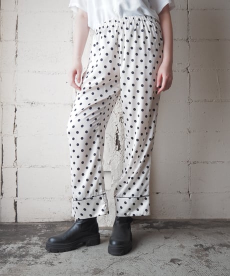Dot Satin Wide Pants WHBK