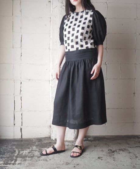 Latice Lace Linen Dress BK WH
