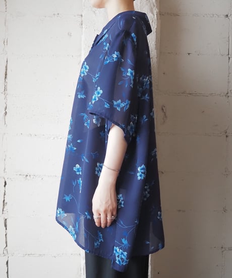 Floral Pattern S/S Sheer Shirt BL
