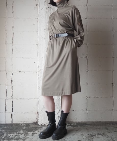 Turn Over Collar Button Sleeve Dress BE