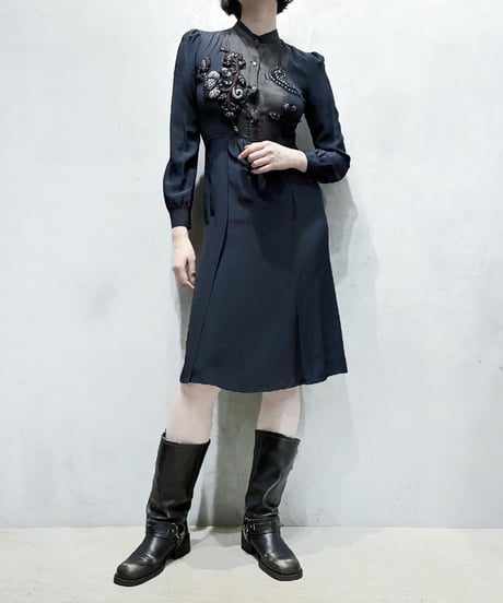 MIU MIU Embroidery Silk Dress BK